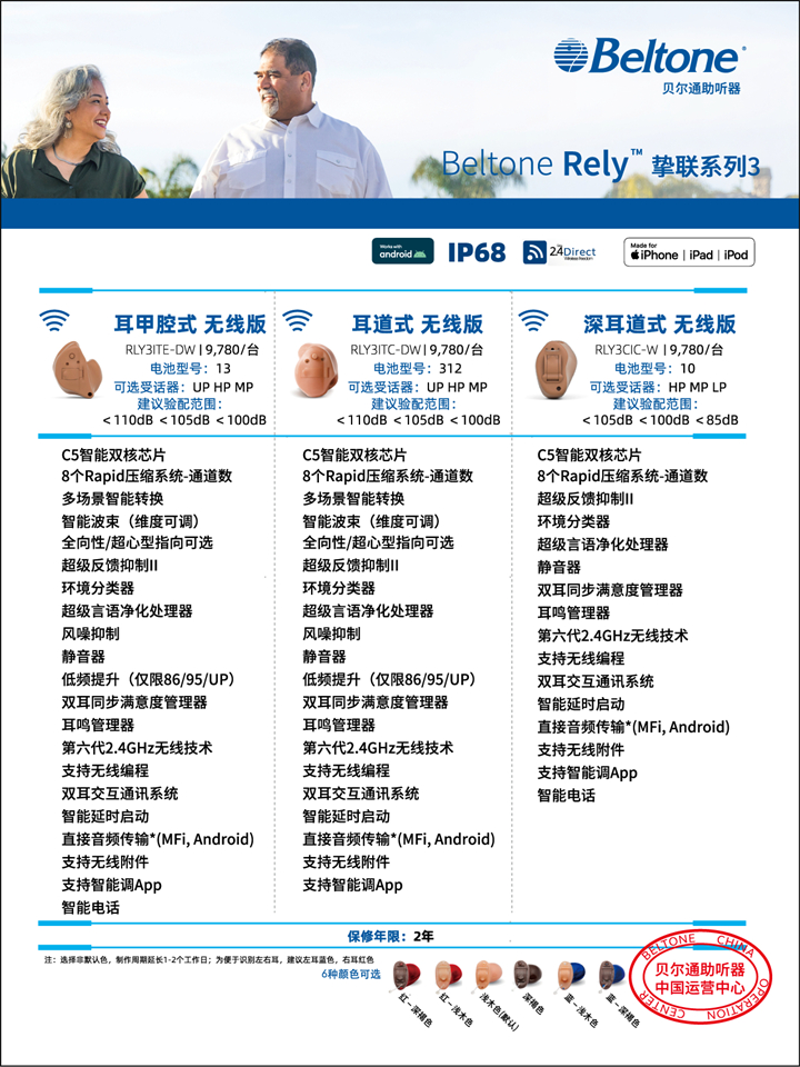 貝爾通助聽器 摯聯(lián)系列RLY3 【適合老年人的中端耳背式助聽器】